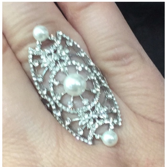 Silver Pearl Scroll Ring Sz 7 - Picture 4 of 5